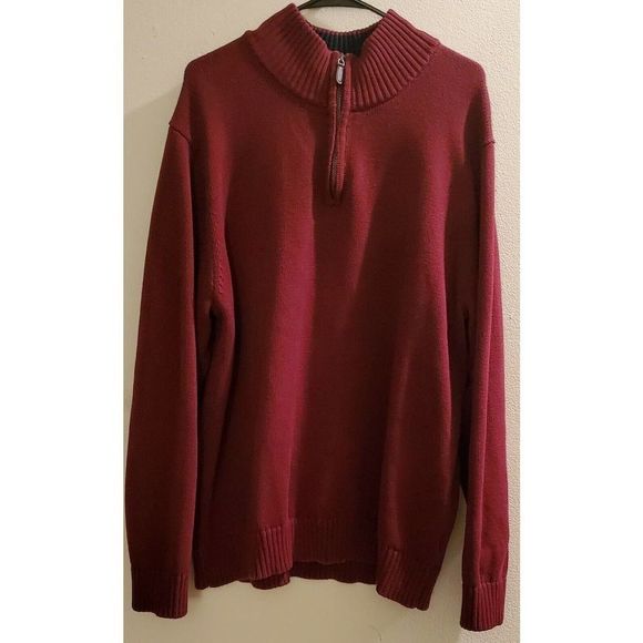 L.L. Bean Other - LL BEAN Mens Burgundy Knit Mock Double L Quarter Zip Sweater X Large